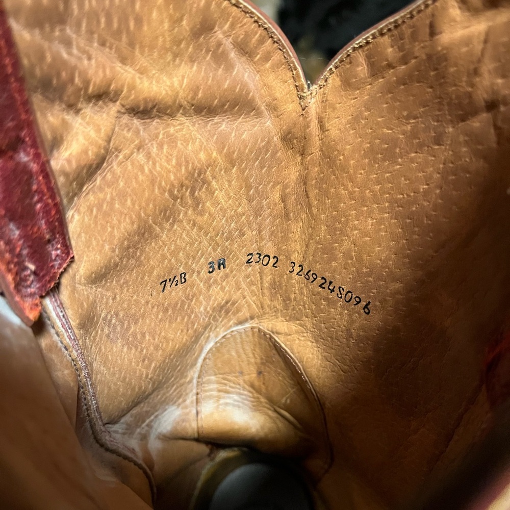 Tony Lama Brown Leather Cowboy Boots with Red Shaft - Picture 6 of 6